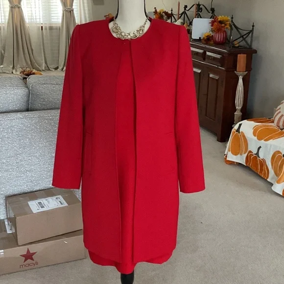 Banana Republic Red dress AND Tahari jacket, AND gold necklace - Picture 4 of 12